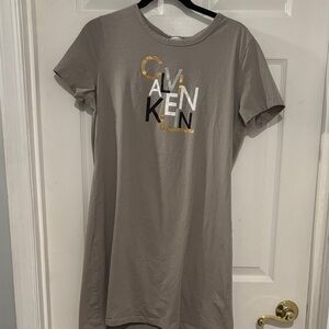 Calvin Klein Taupe Mini Dress with Gold Accents